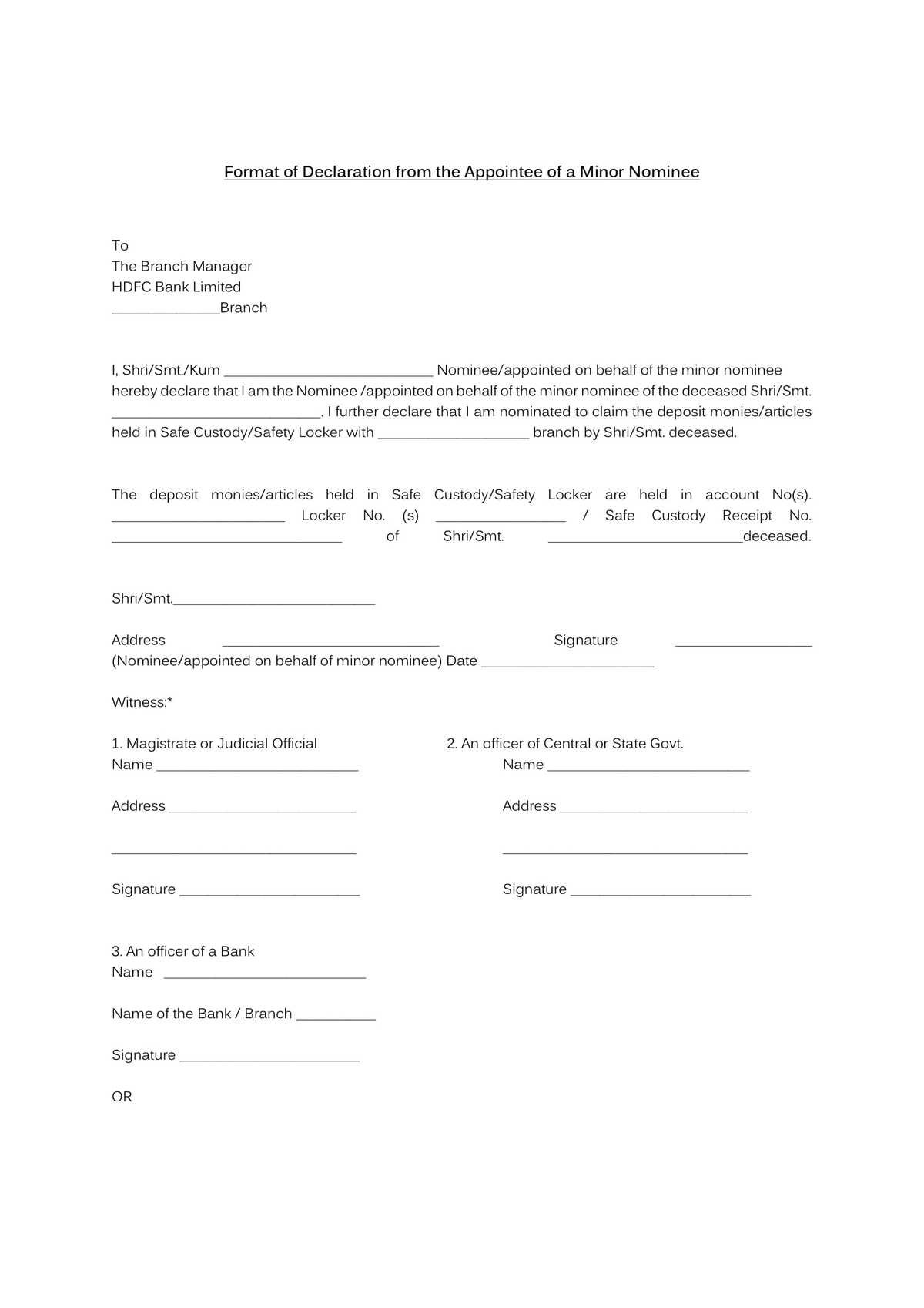 HDFC Bank Format of Claim Applicaton Form From To Be Obtained From Nominee-3