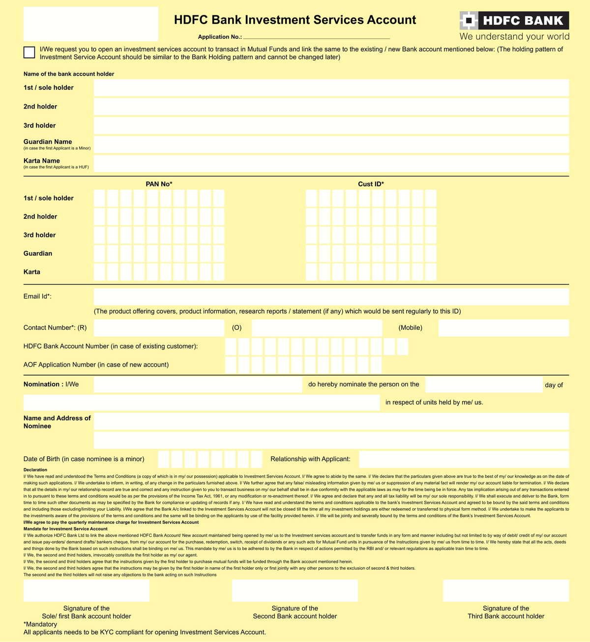 HDFC Bank Investment Services Account Form-01