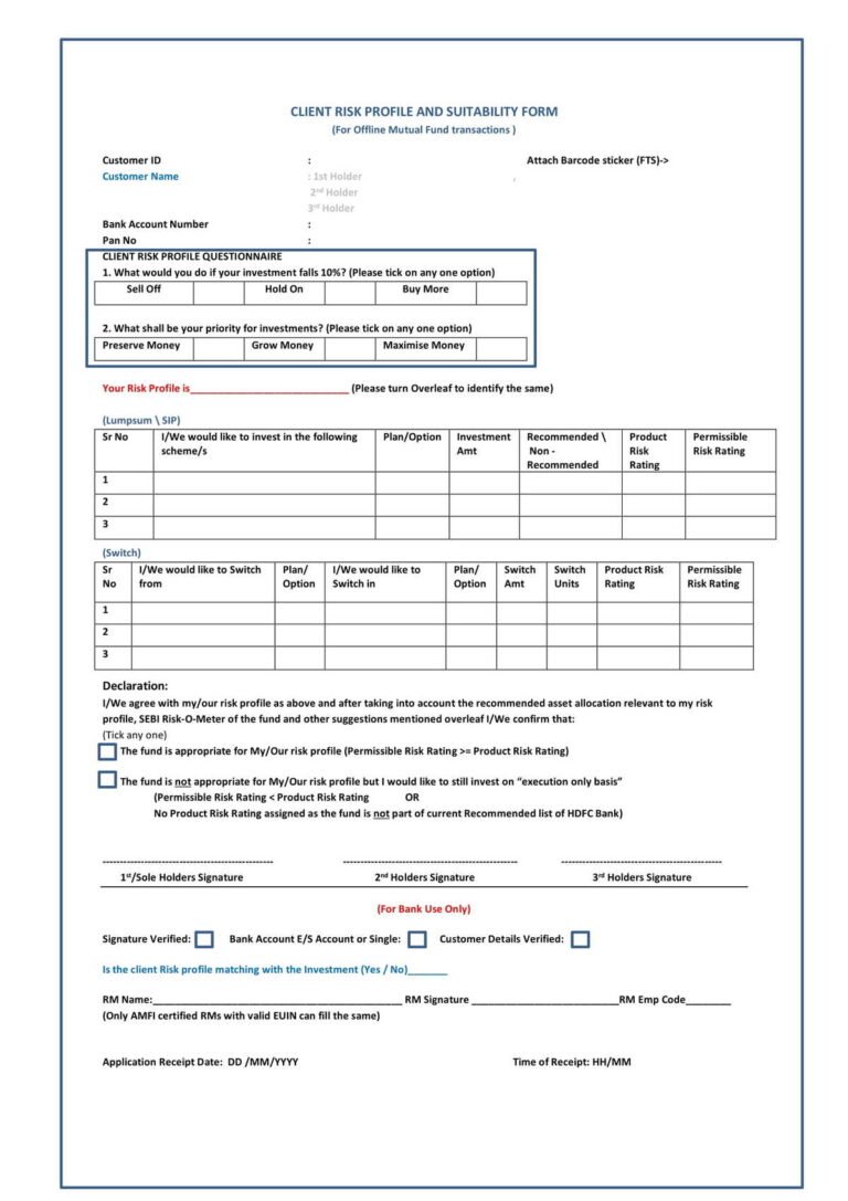 HDFC Bank Investment Services Account Form Download in PDF