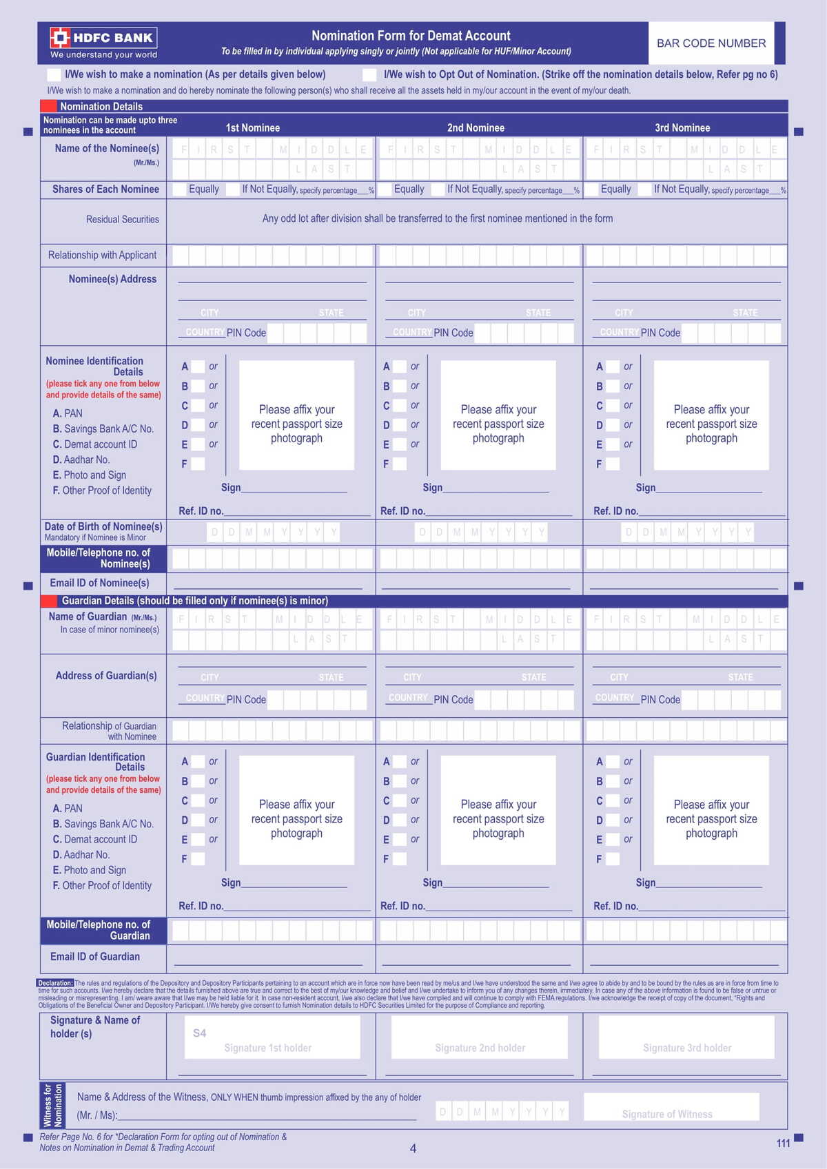 HDFC Bank Know Your Client (KYC) Application Form-04