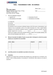 HDFC Bank NSDL-Transmission Form-No Nominee Download in PDF