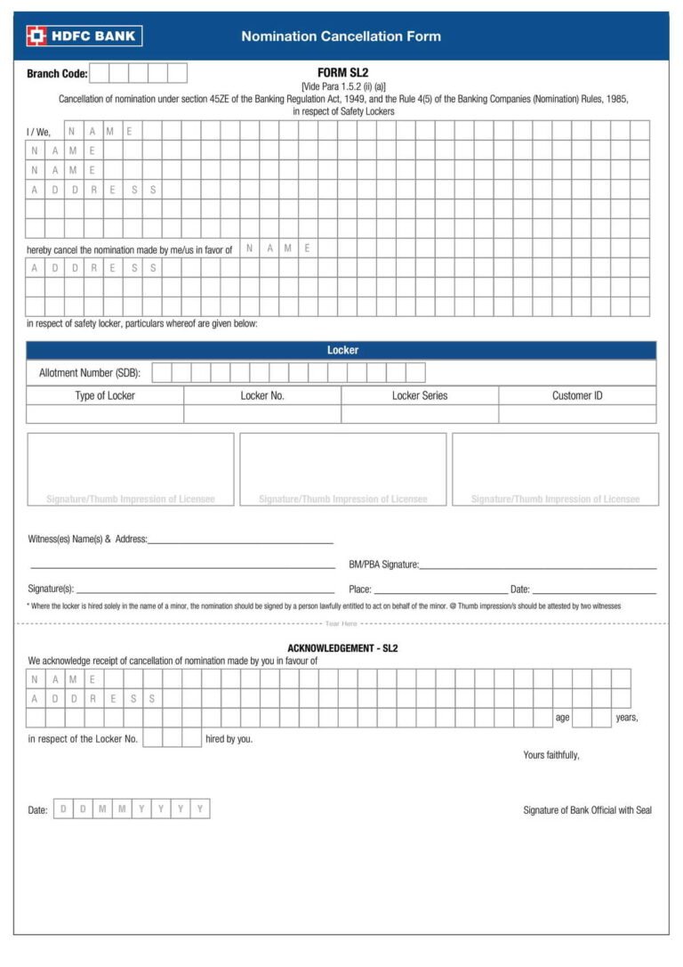 HDFC Bank Account Closure Request Form - CDSL & NSDL Download in PDF