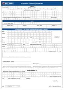 HDFC Bank Nomination Form For Sole Licensee in PDF Download