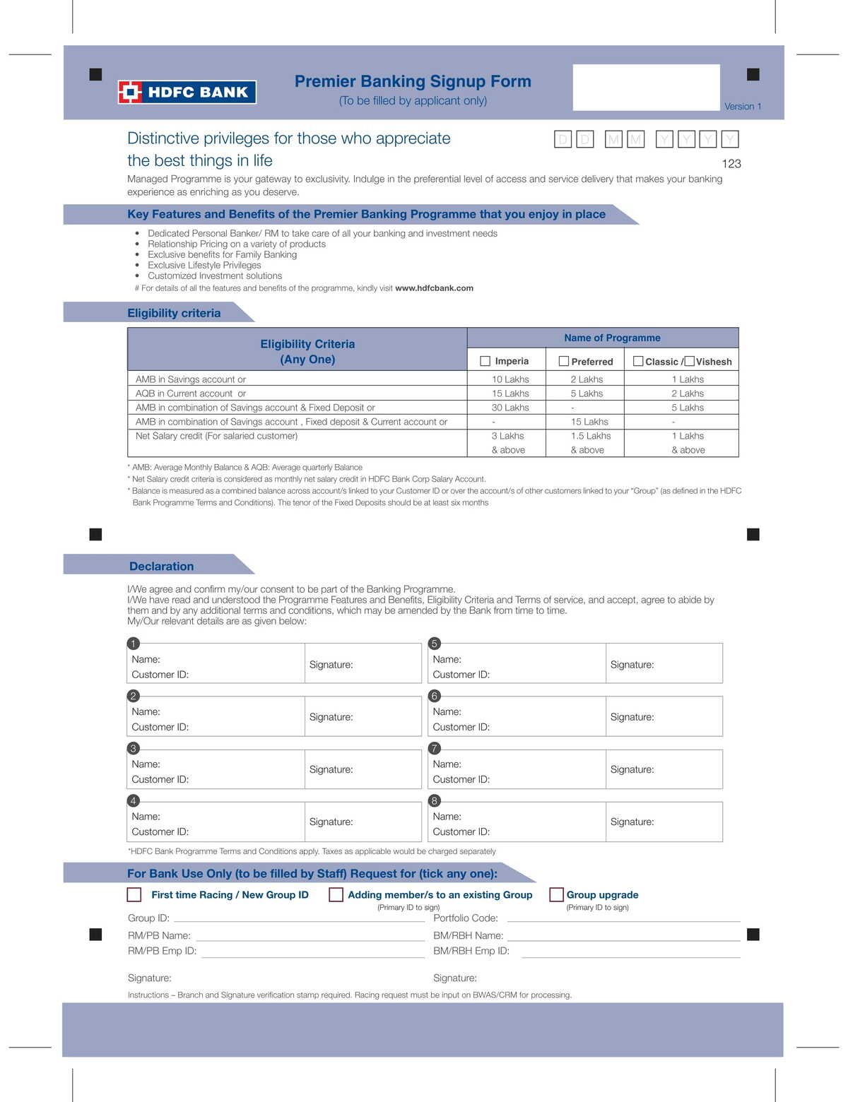 HDFC Bank Premier Banking Signup Form-1