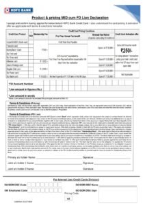 HDFC Bank Product & Pricing MID Cum FD Lien Declaration Form Download in PDF