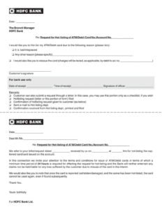 HDFC Bank Request Form for Hot-Listing of ATM/Debit Car No/Account No Download in PDF