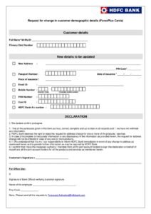 HDFC Bank Request form for Change in Customer Demographic Details (Forex Plus Cards) Download in PDF