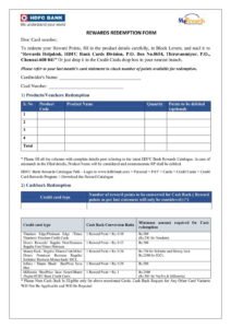 HDFC Bank Rewards Redemption Form Download in PDF