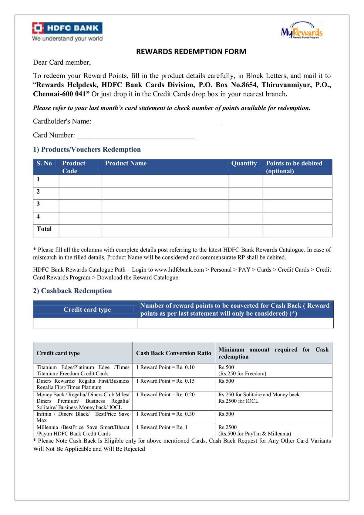 HDFC Bank Rewards Redemption Form-1