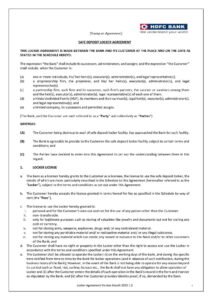 HDFC Bank Safe Deposit Locker Agreement Form in PDF Download