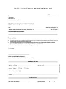 HDFC Bank Saving/Current A/c Statement Hold Facility Application Form Download in PDF