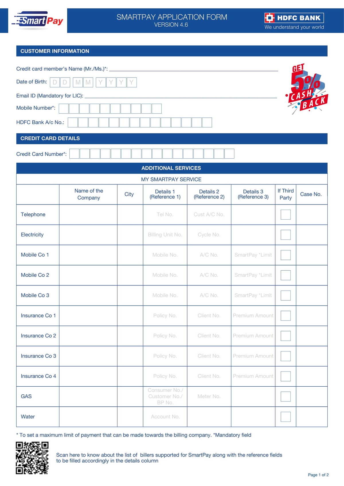 HDFC Bank Smartpay Application Form-1