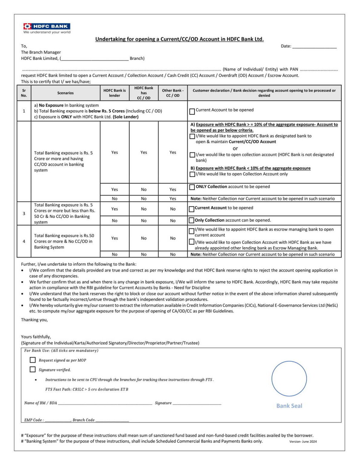 hdfc-bank-undertakin-for-opening-a-current-cc-od-account-form-in-pdf