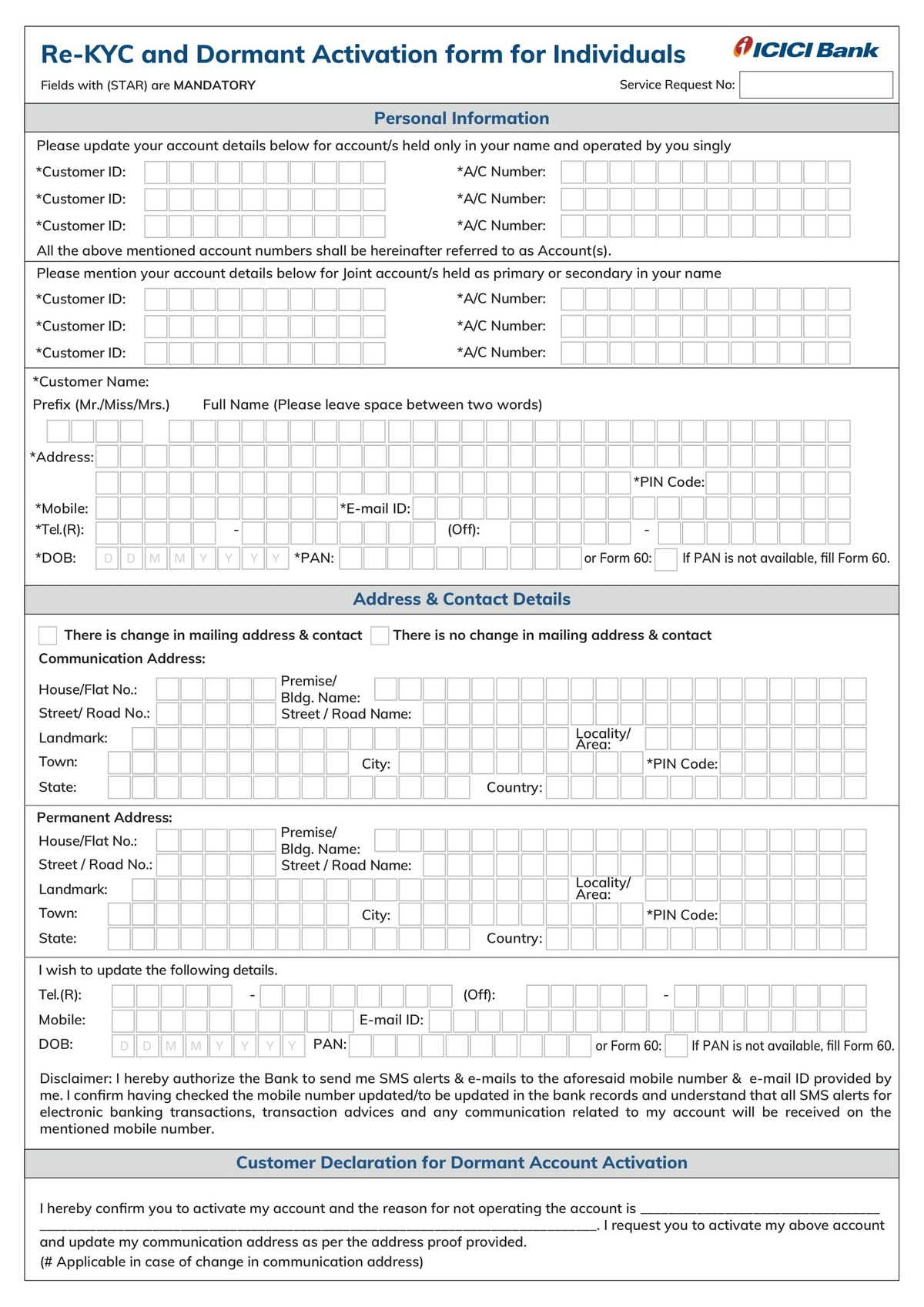 ICICI Bank Individual Customer Information Updation Form Download in PDF-1