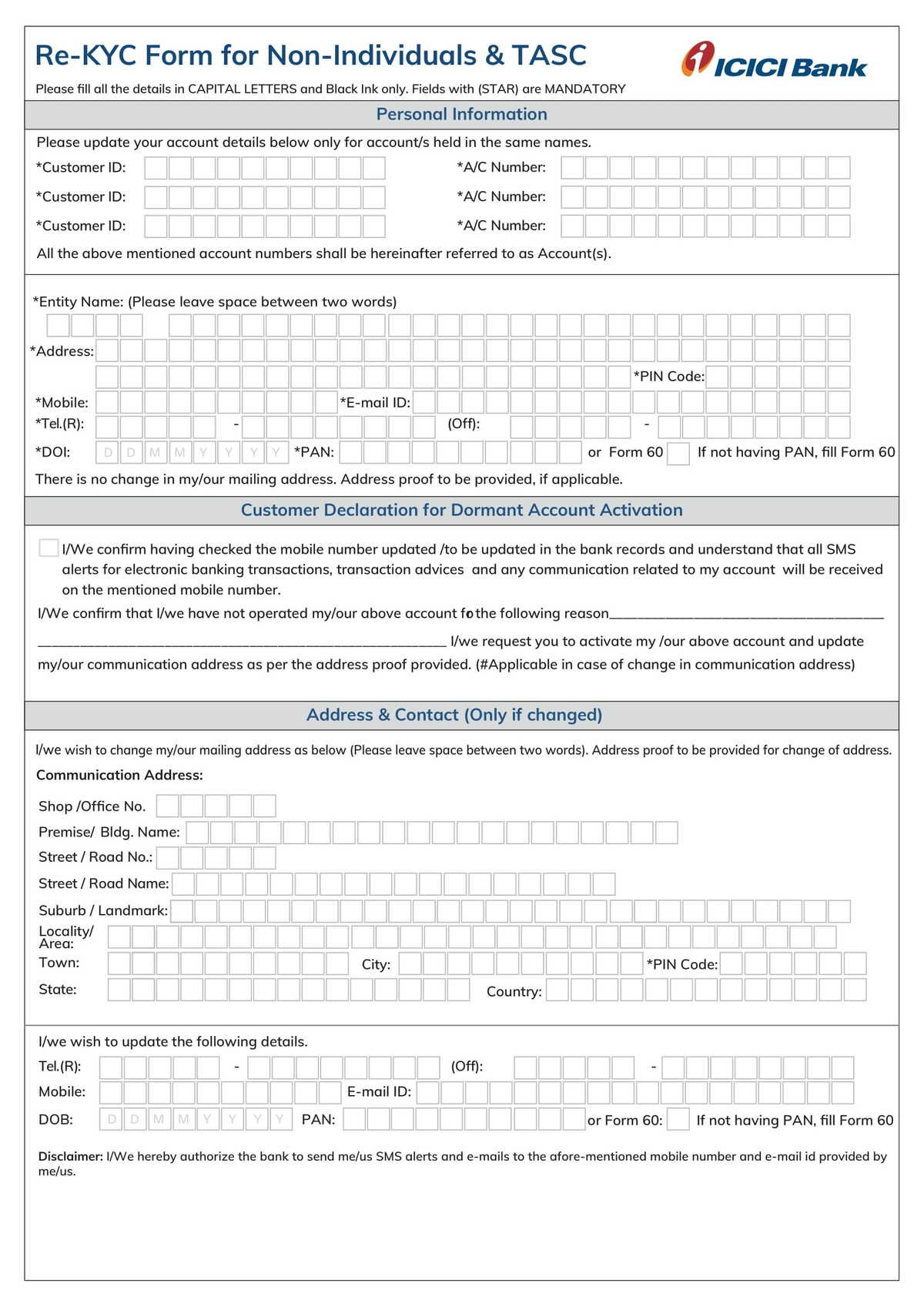 ICICI Bank Non-Individual Customer Information Updation Form Download in PDF-1