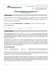 ICICI Bank Overseas Mobile Number Updation Form Download in PDF