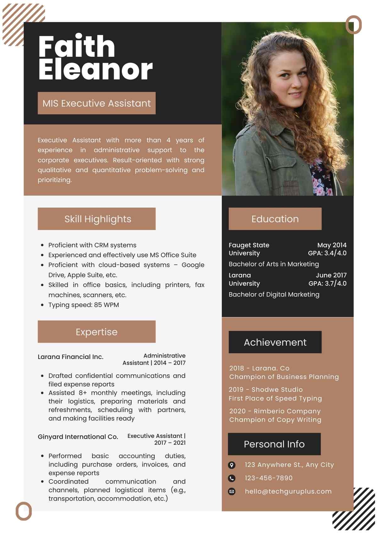 MIS Executive Assistant Editable Resume Template Download in docx-2