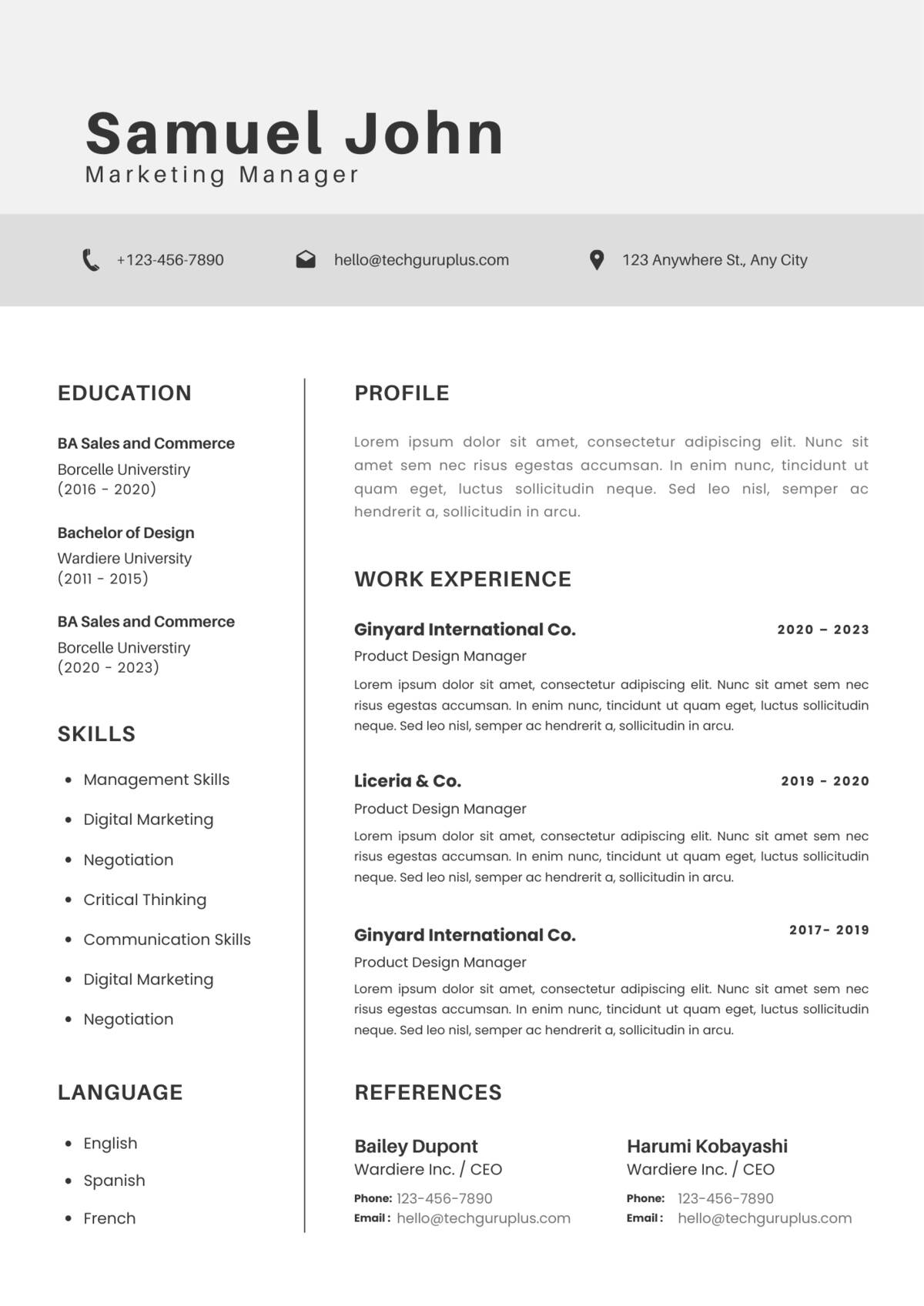 Marketing Manager Editable Resume Template Download in docx-4