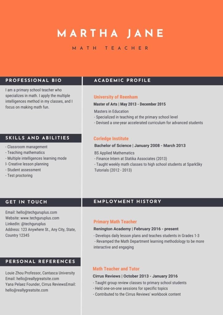 School Teacher Resume 20 Templates Download in Word (.docx)