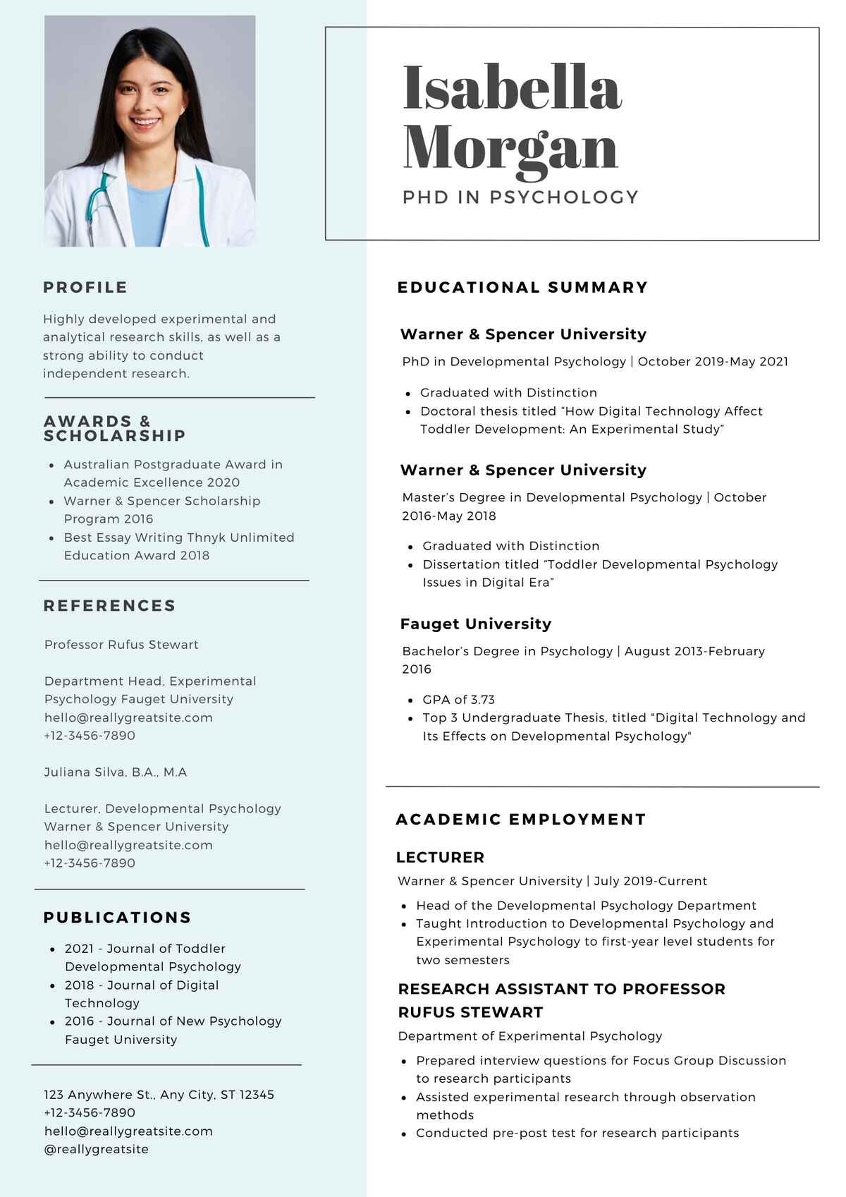 PhD in Psychology Editable Resume Template Download in docx-2