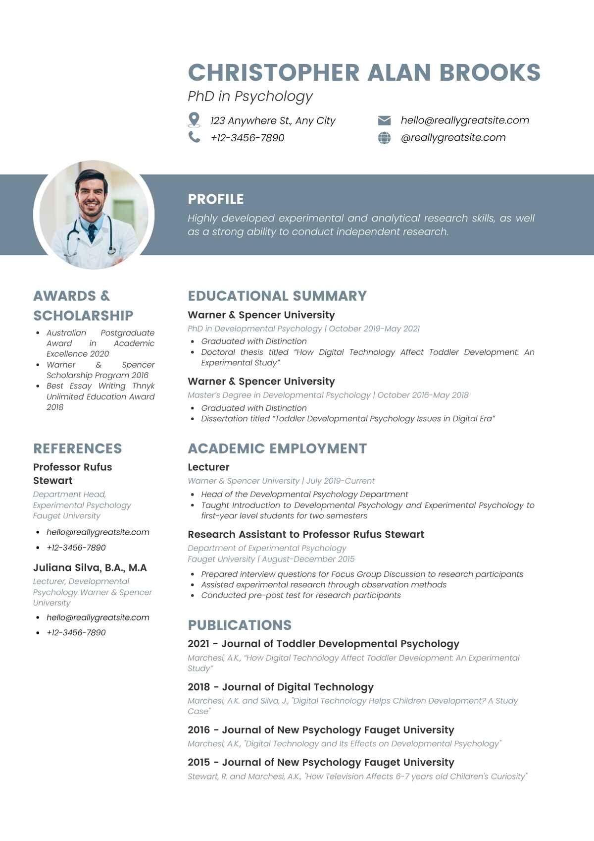 PhD in Psychology Editable Resume Template Download in docx-3