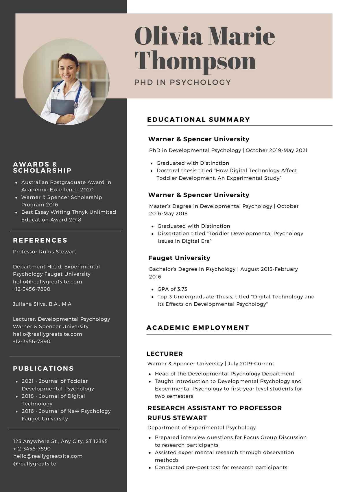 PhD in Psychology Editable Resume Template Download in docx-5