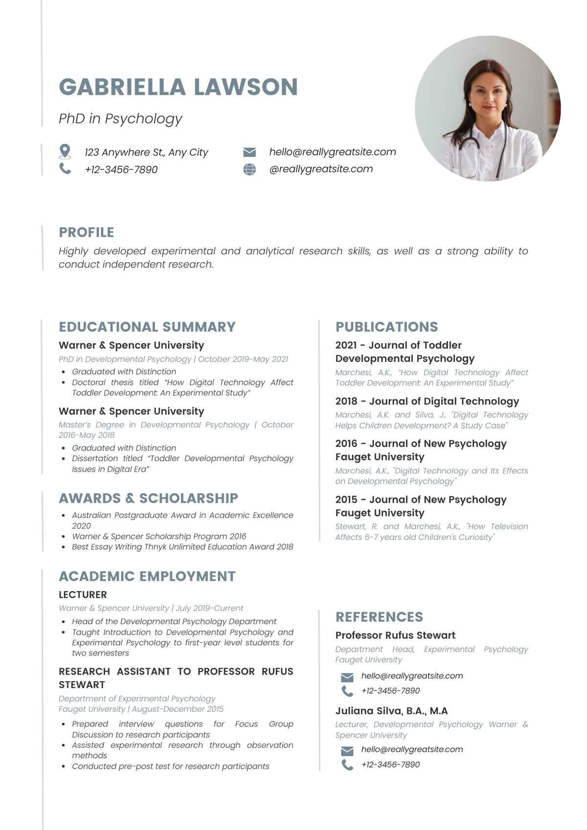 PhD in Psychology Editable Resume Template Download in docx-9