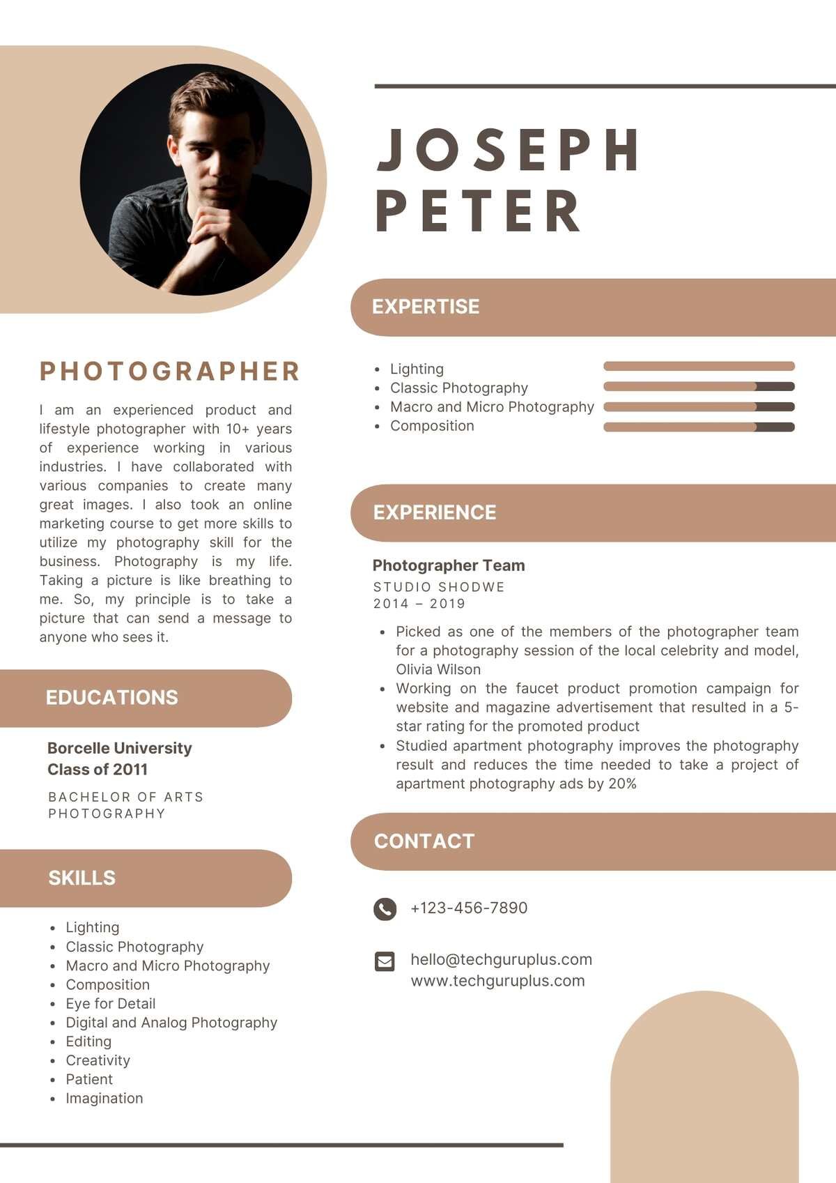 Photographer Editable Resume Templates Download in Docx Format (11)