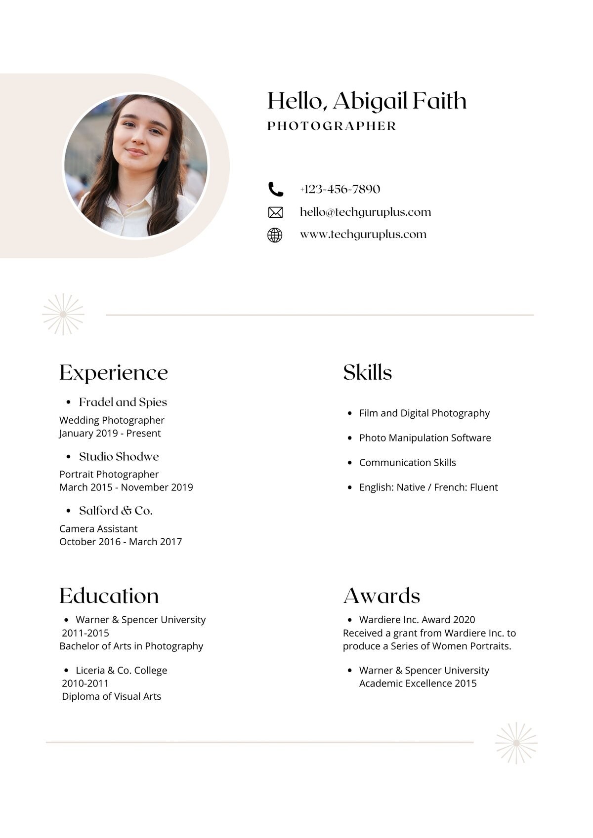 Photographer Editable Resume Templates Download in Docx Format (5)