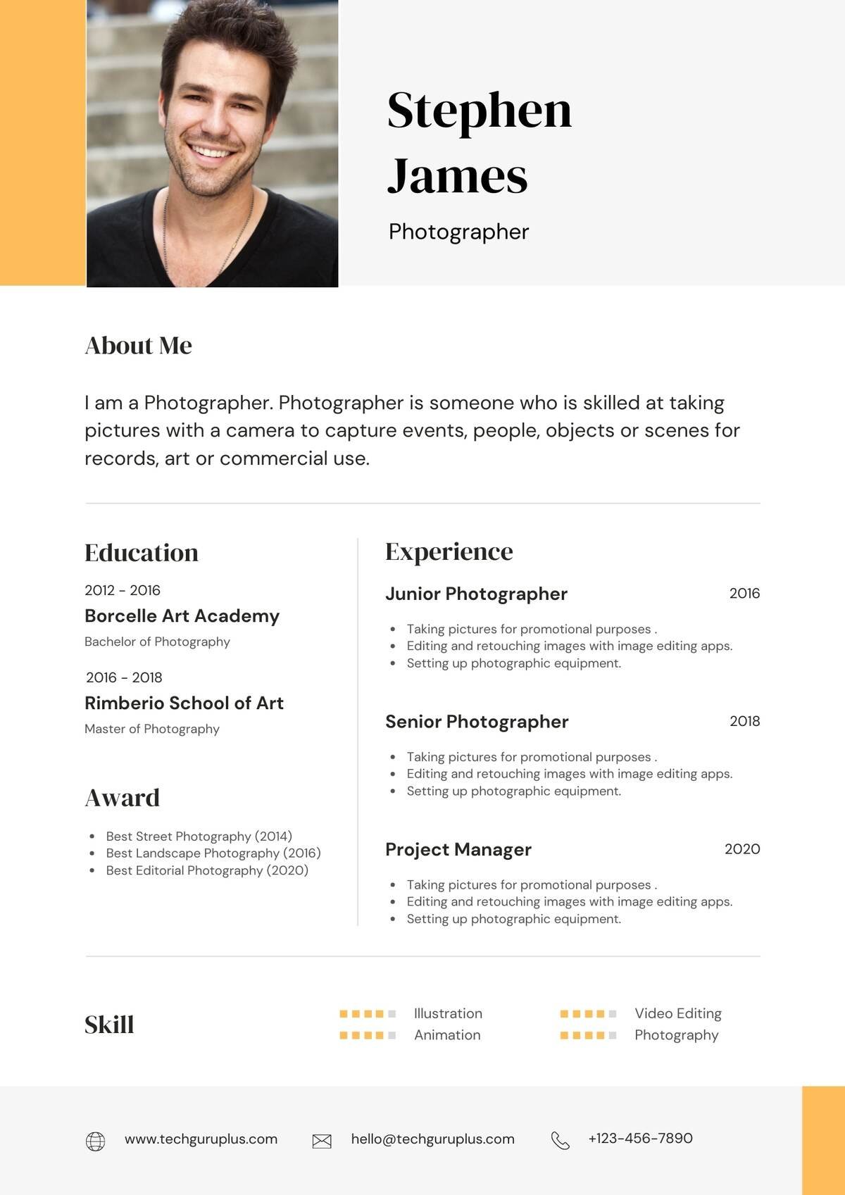 Photographer Editable Resume Templates Download in Docx Format (6)