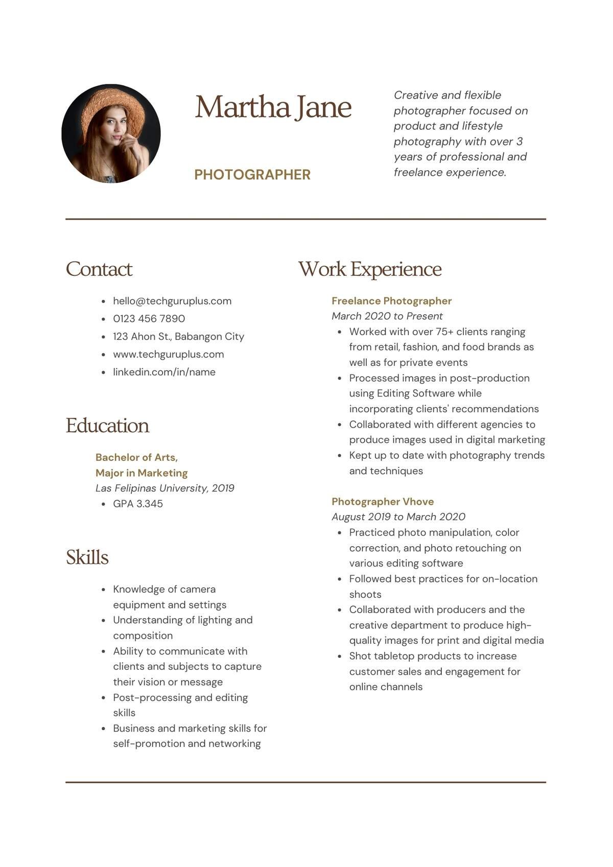 Photographer Editable Resume Templates Download in Docx Format (8)