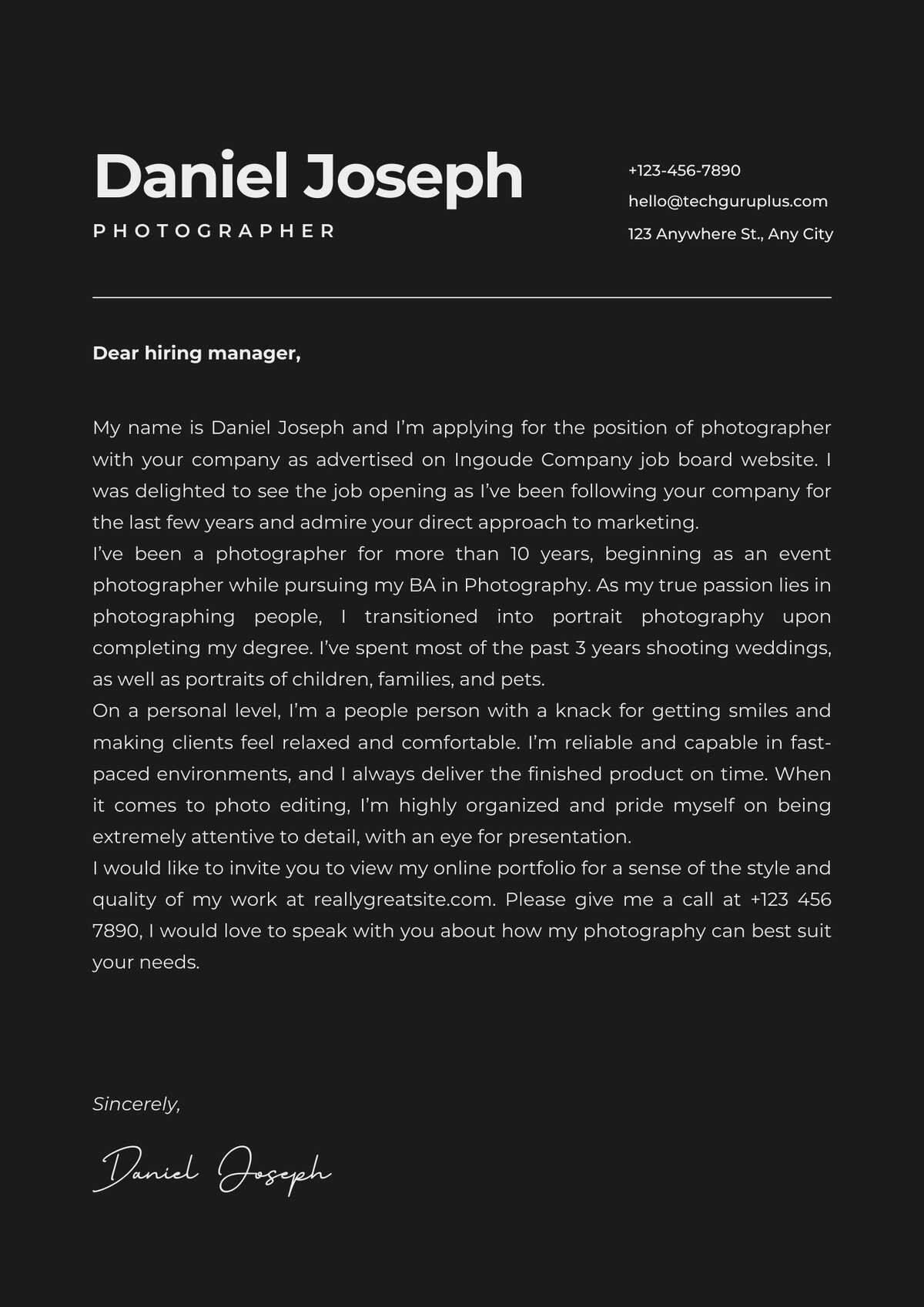 Photographer Editable Resume Templates Download in Docx Format