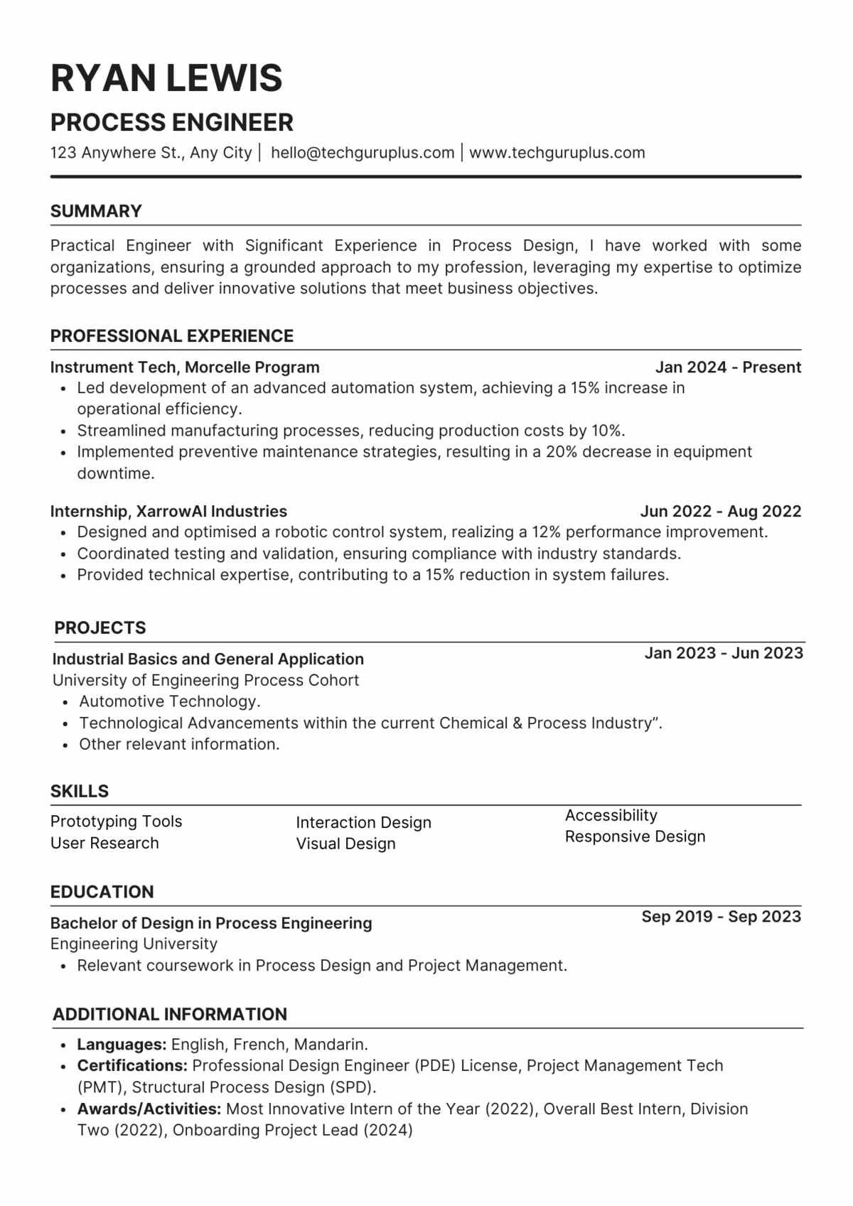 Process Engineer Editable Resume Template Download in docx