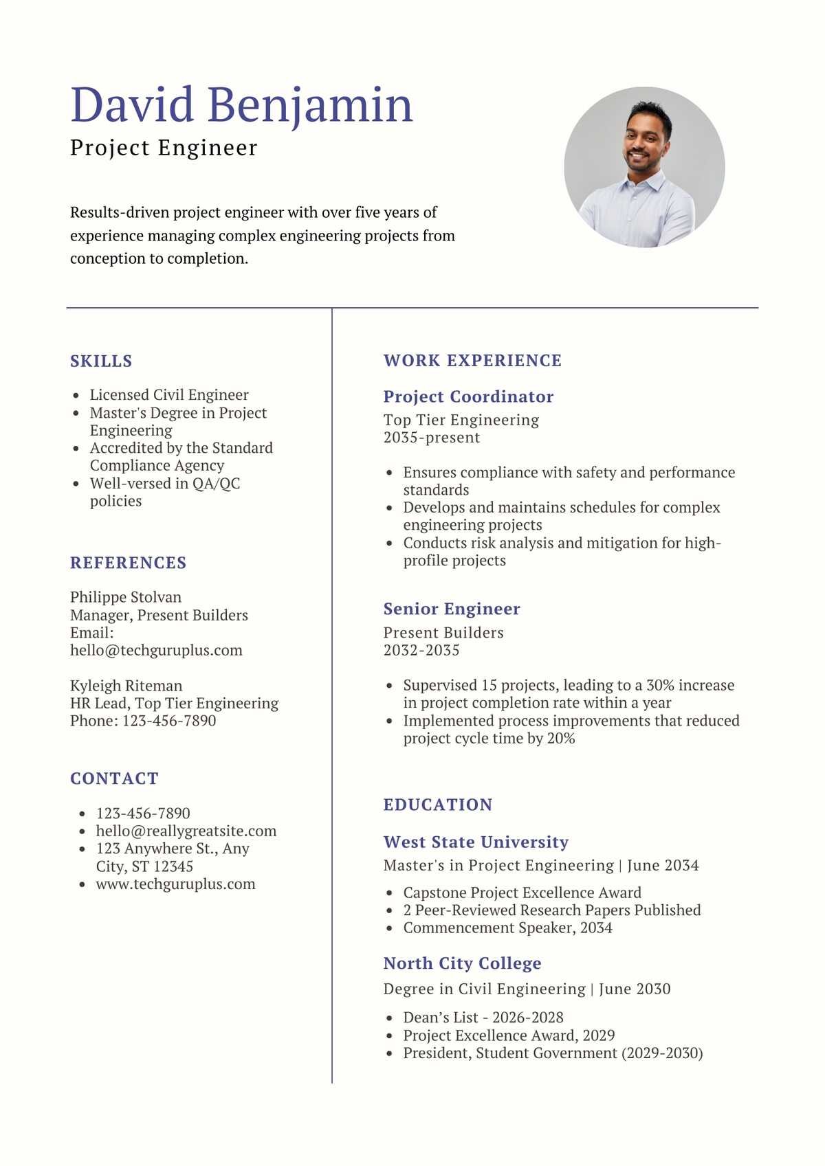 Project Engineer Editable Resume Template Download in docx