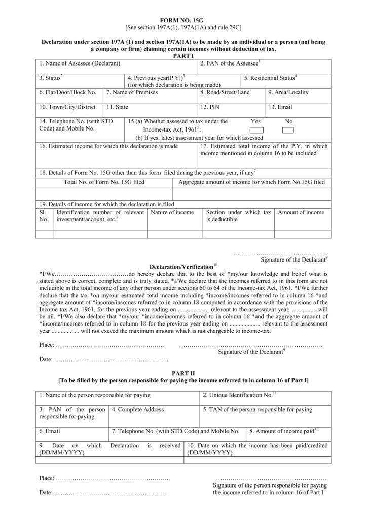 Punjab national bank 15g form download in pdf