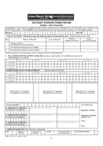 Punjab National Bank Account Opening Form for NRI Download in PDF