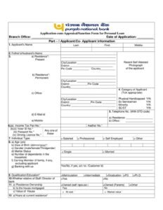 Punjab National Bank Application Form for Personal Loan Download in PDF