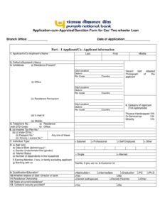 Punjab National Bank Application Form For Two Wheeler Loan Download in PDF