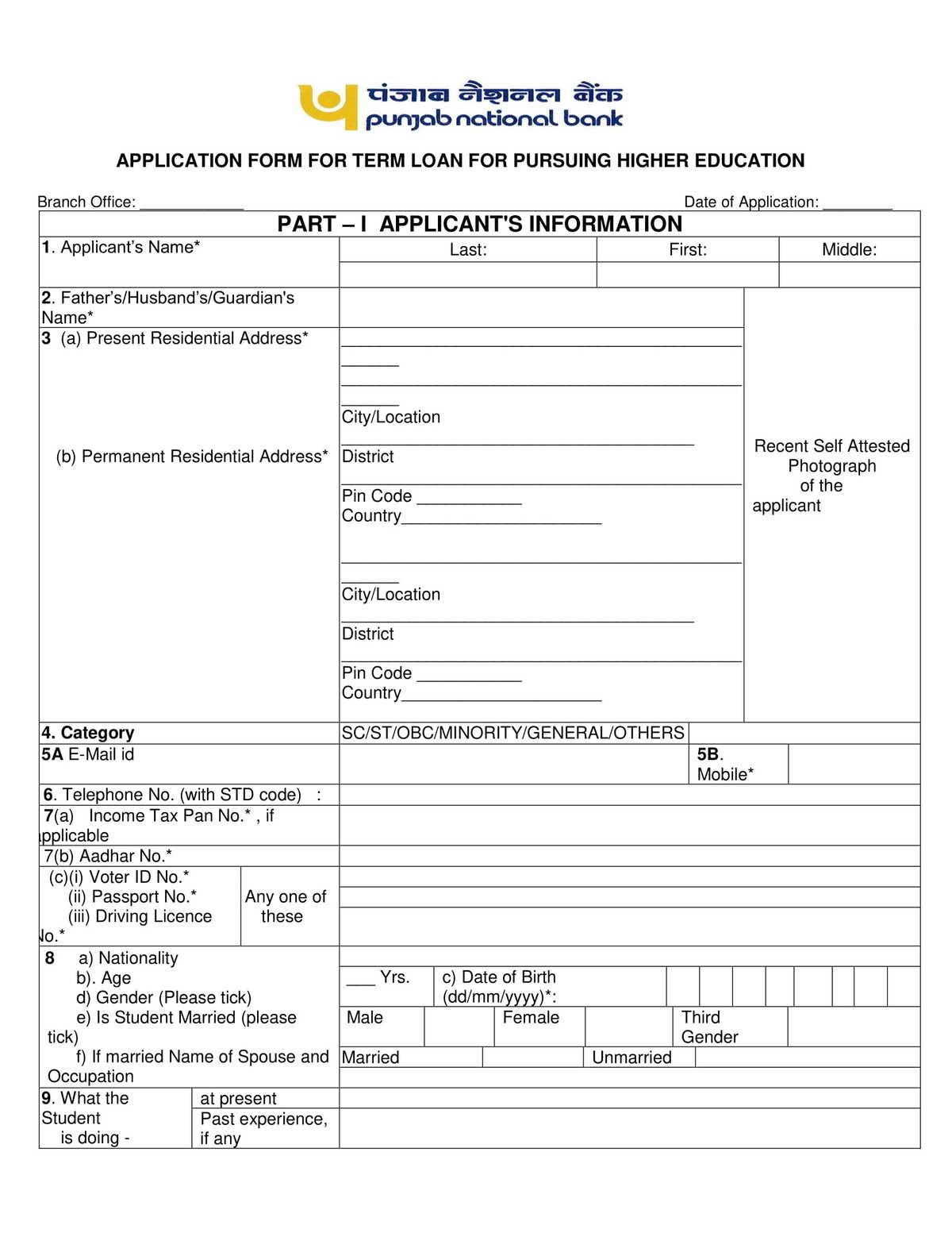 Punjab National Bank Application Form for Education Loan Download in PDF-01