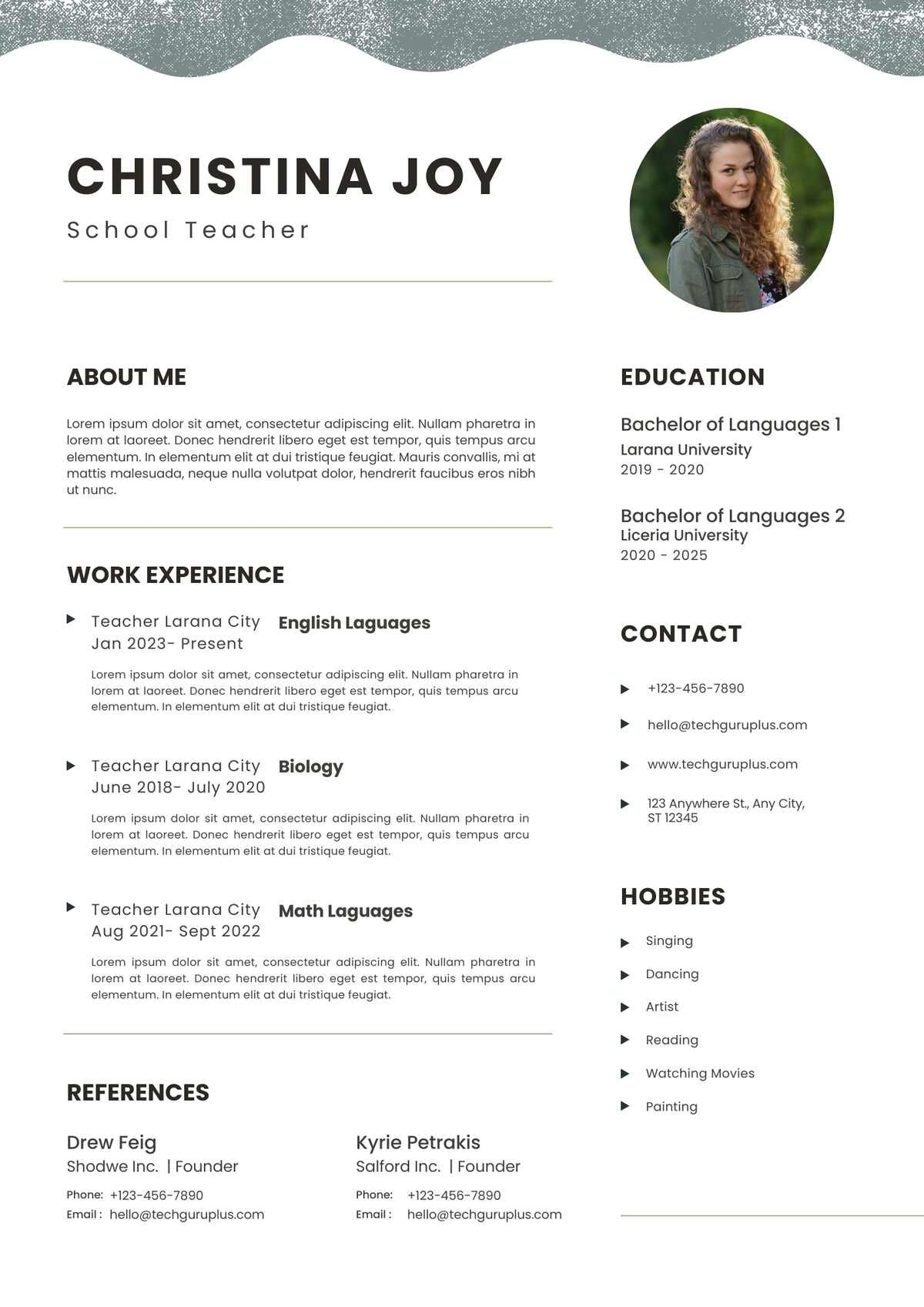 School Teacher Editable Resume Template Download in docx-3