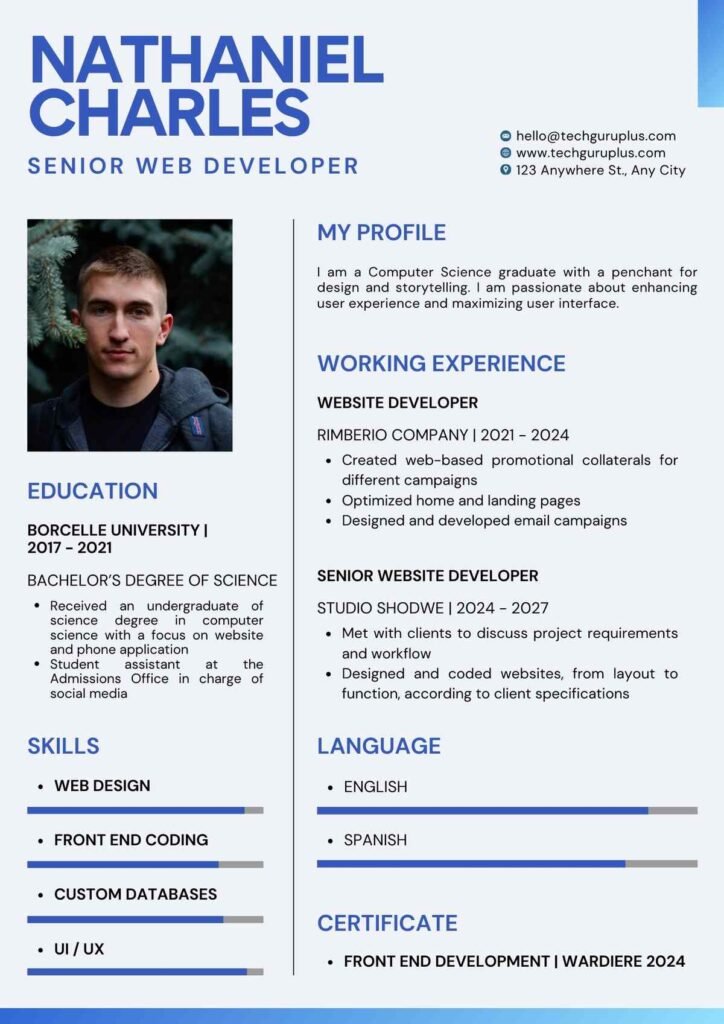 Web Developer Resume 20 Templates Download in Word (.docx)