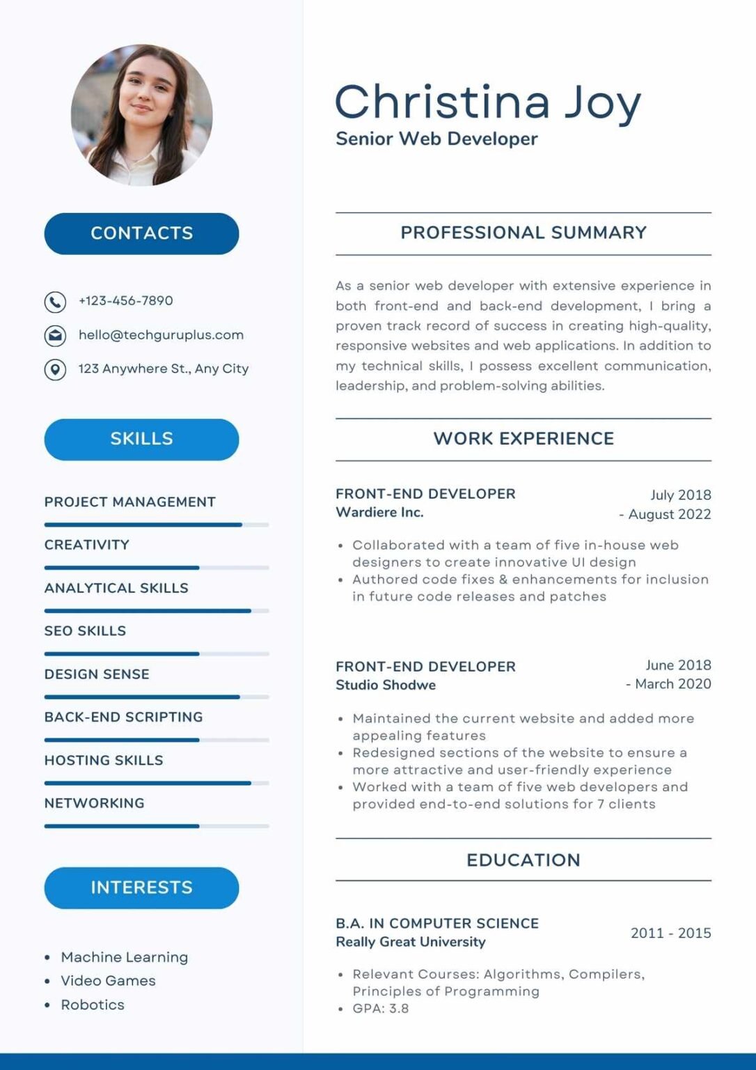 Web Developer Resume 20 Templates Download in Word (.docx)