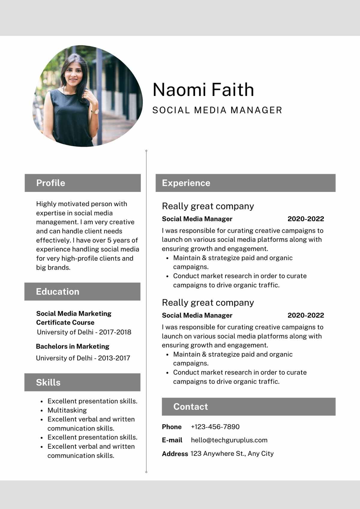 Social Media Manager Editable Resume Templates Download in Docx Format (2)