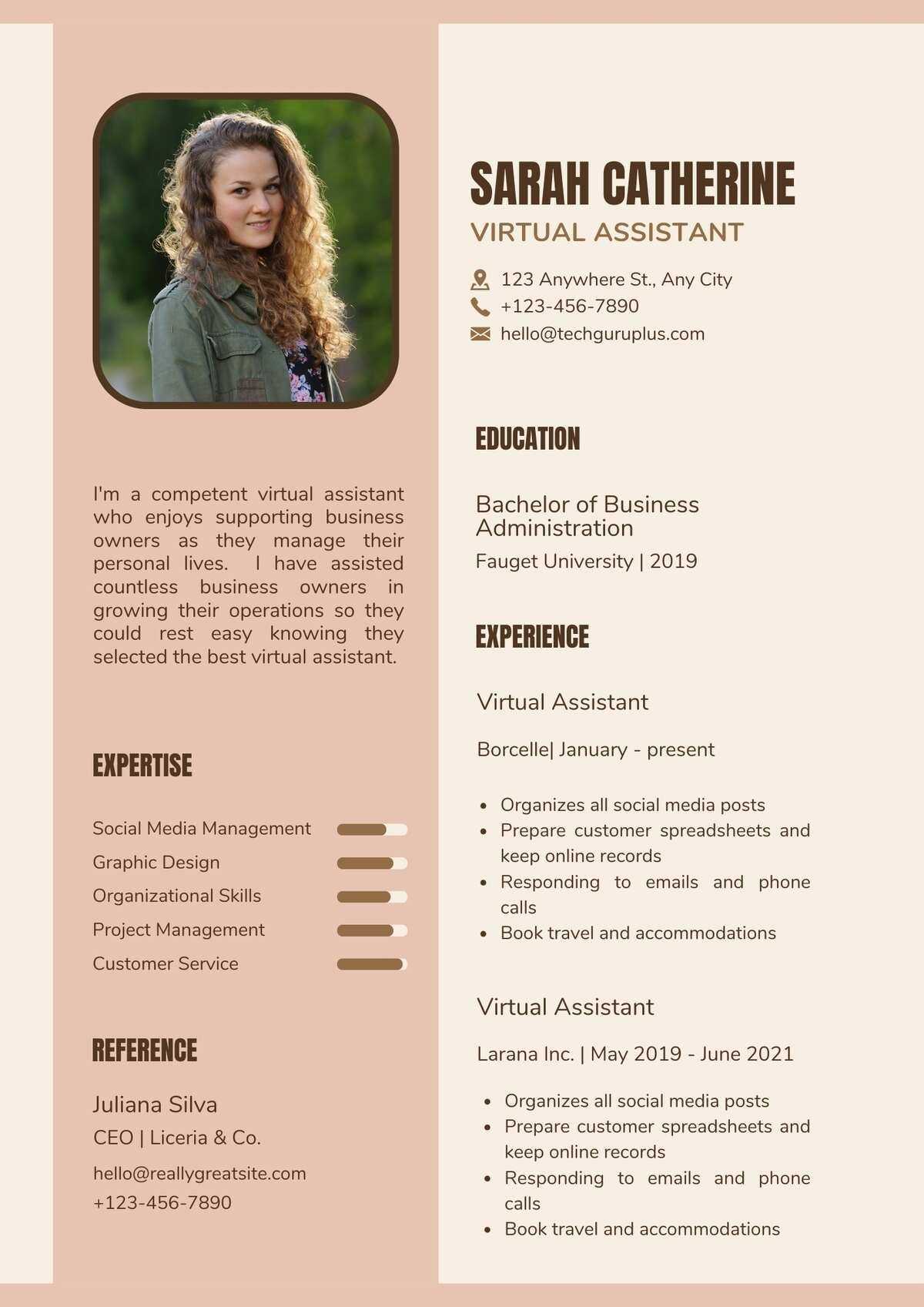 Virtual Assistant Editable Resume Templates Download in Docx Format (2)