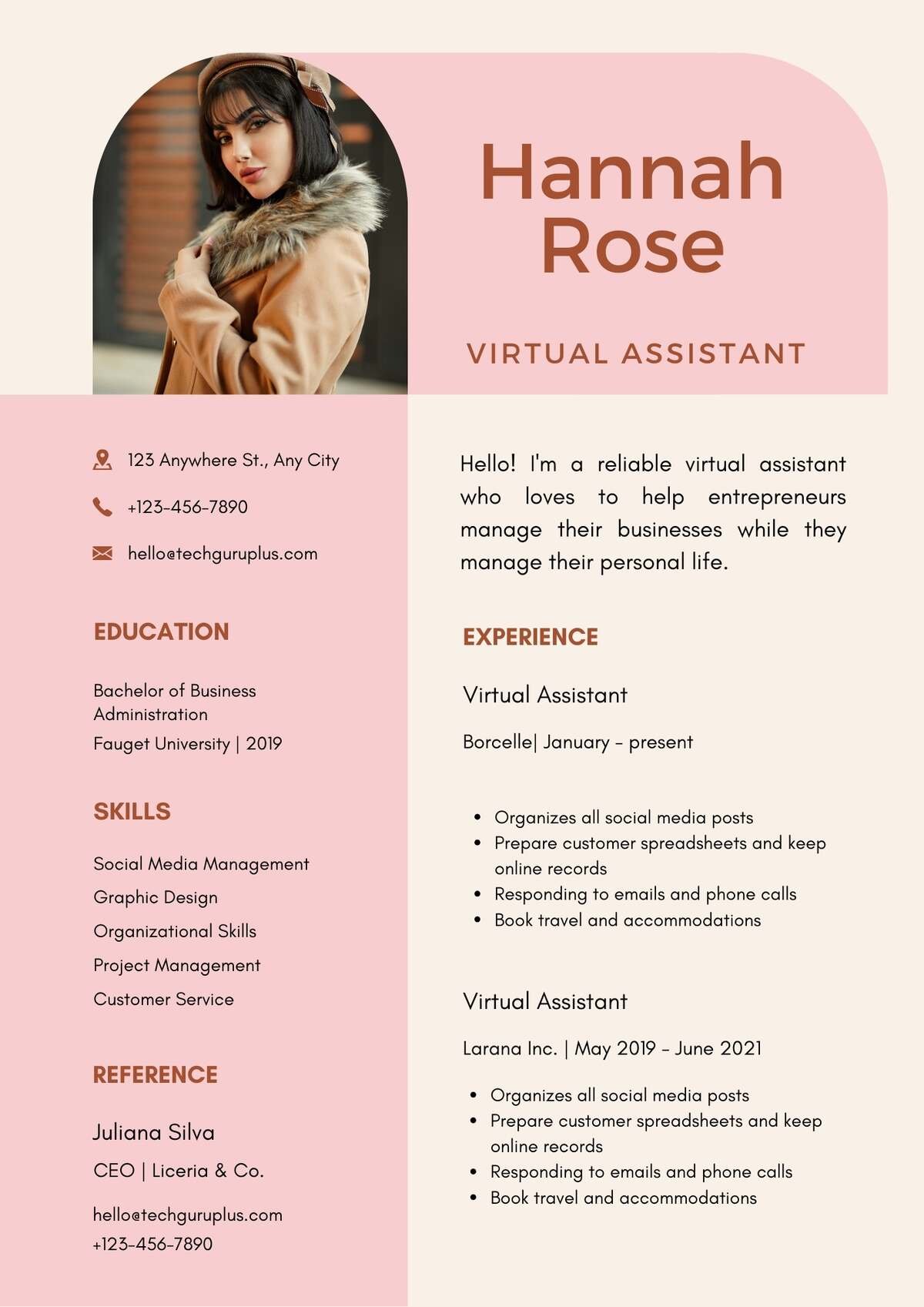 Virtual Assistant Editable Resume Templates Download in Docx Format (3)