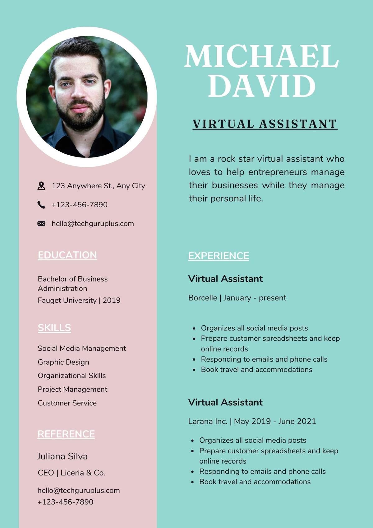 Virtual Assistant Editable Resume Templates Download in Docx Format (4)