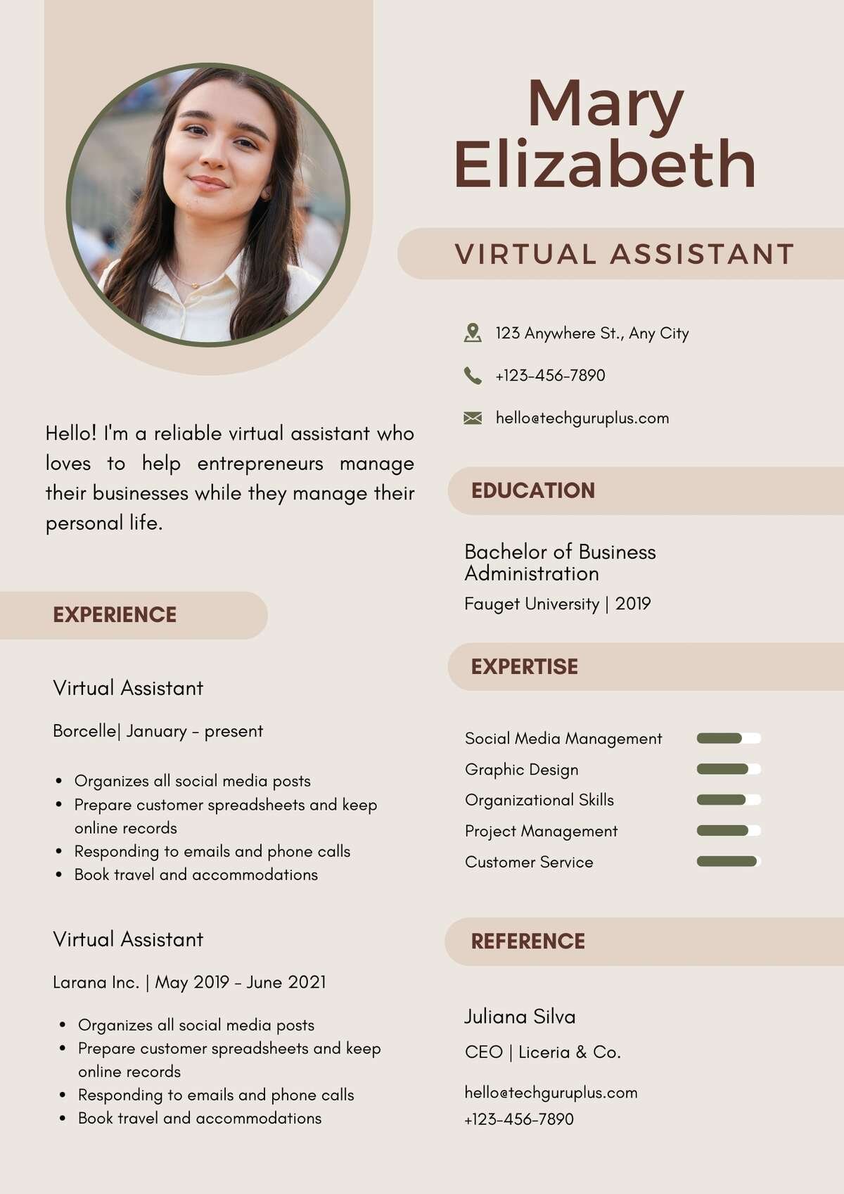 Virtual Assistant Editable Resume Templates Download in Docx Format