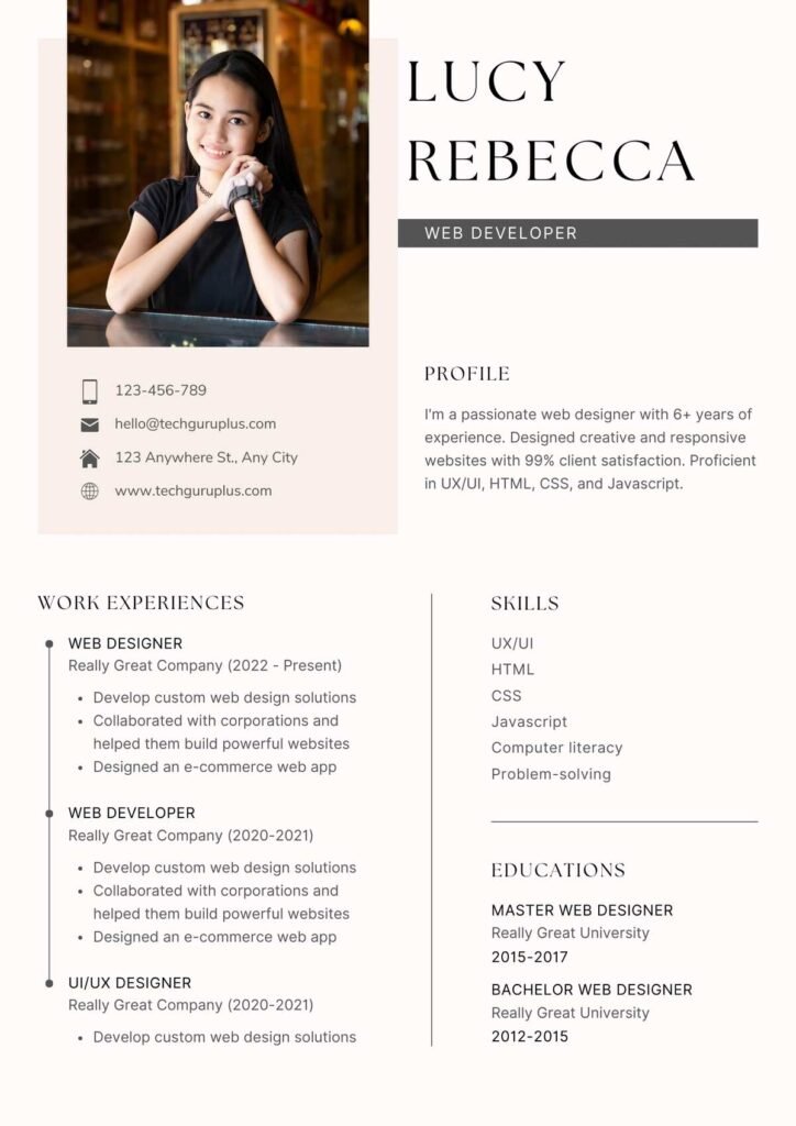 Web Developer Resume 20 Templates Download in Word (.docx)