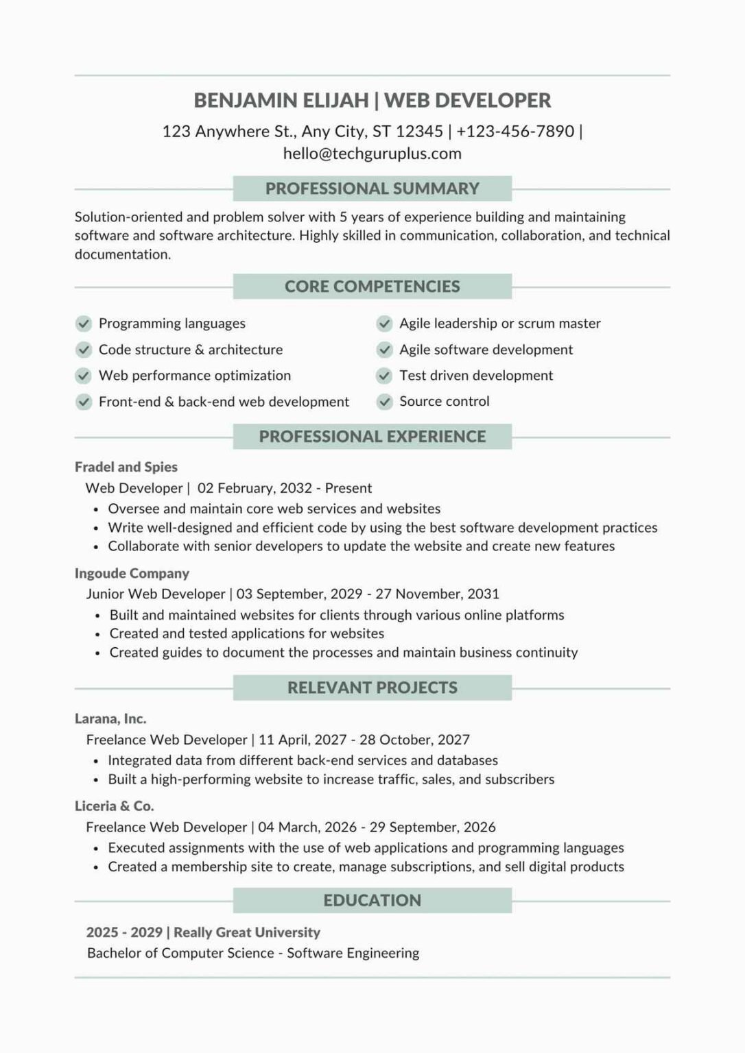 Web Developer Resume 20 Templates Download in Word (.docx)