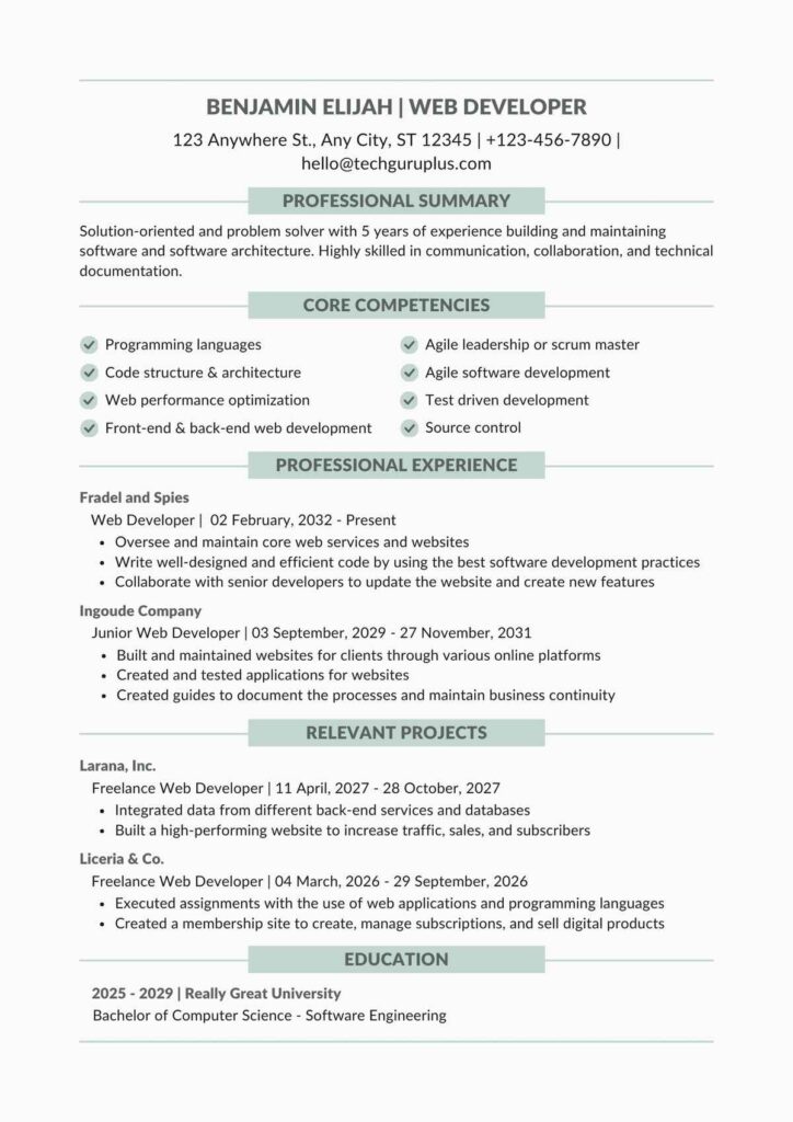Web Developer Resume 20 Templates Download in Word (.docx)